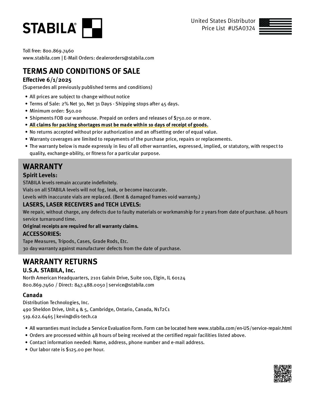 USA Price Sheets 2025 Q2 (Black and White)